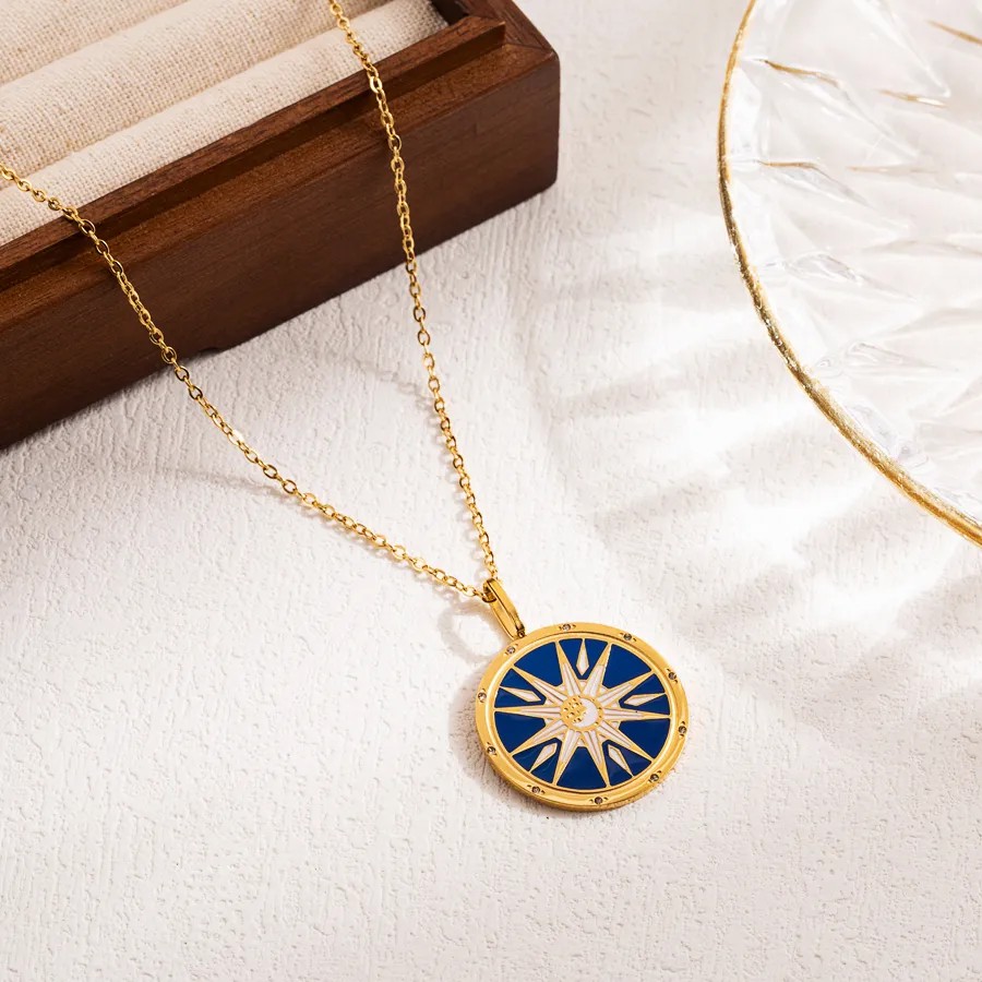 IG Style Sweet Devil'S Eye Heart Shape Textbook Stainless Steel Enamel Three-Dimensional Zircon 18K Gold Plated Pendant Necklace_colorza_6