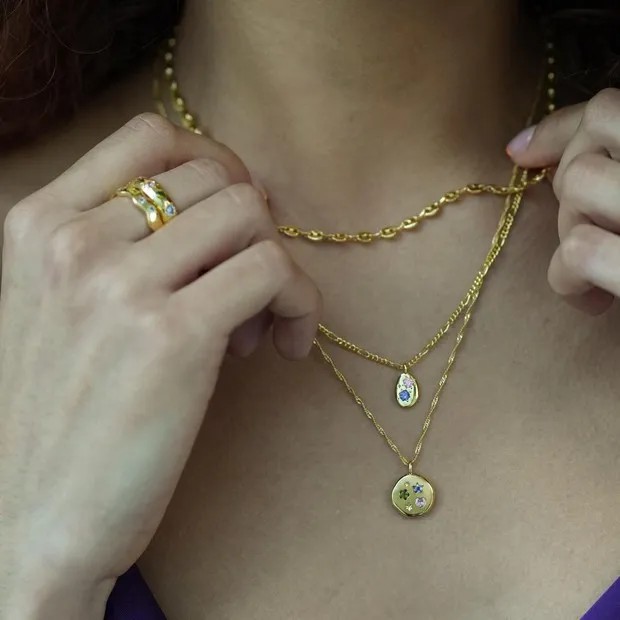 IG Style Elegant Water Droplets Stainless Steel Zircon 18K Gold Plated Pendant Necklace_colorza_3