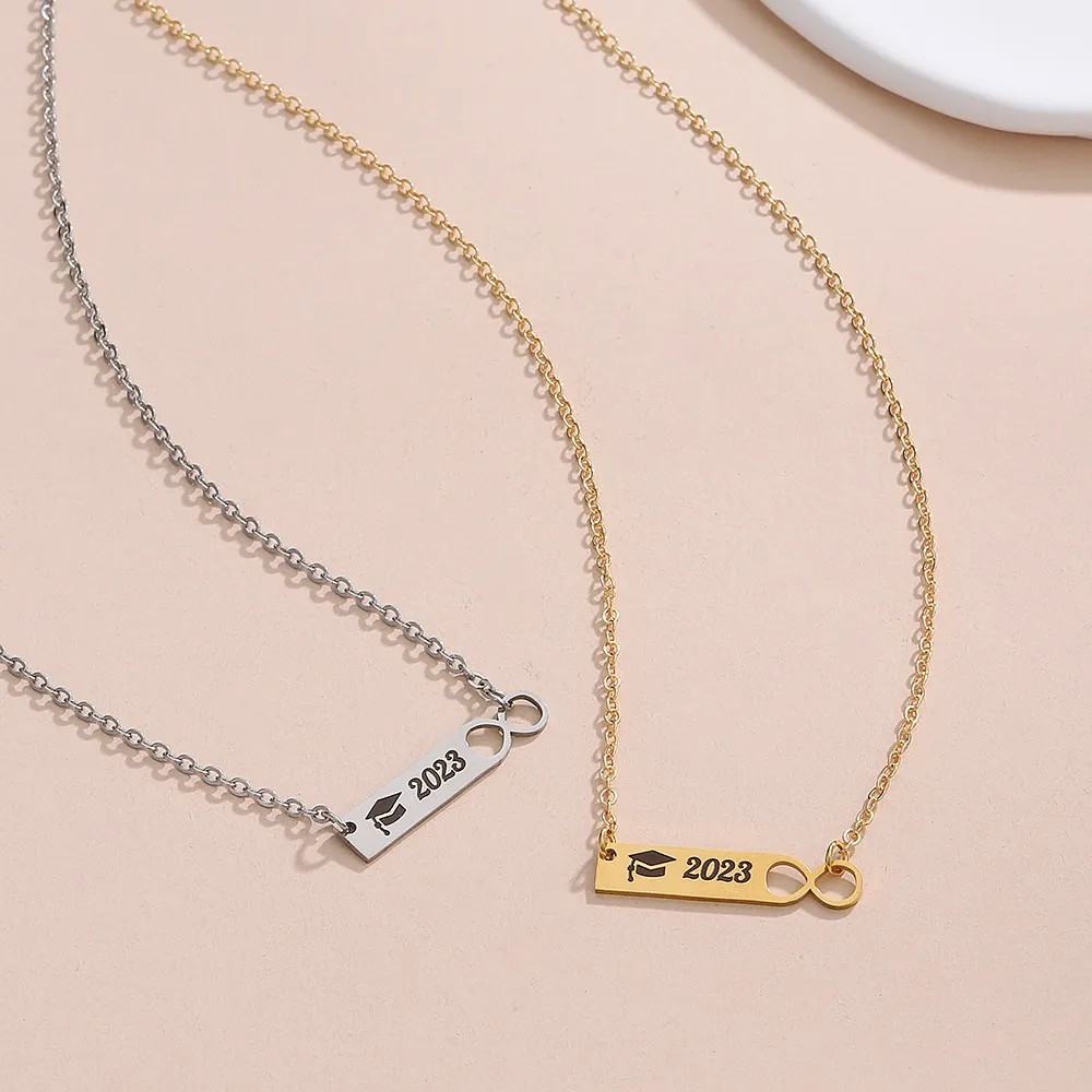 Simple Style Trencher Cap Number Stainless Steel Plating Necklace_colorza_2