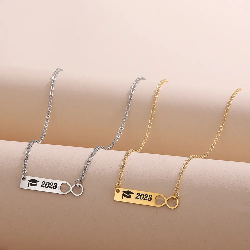 Simple Style Trencher Cap Number Stainless Steel Plating Necklace_colorza_3