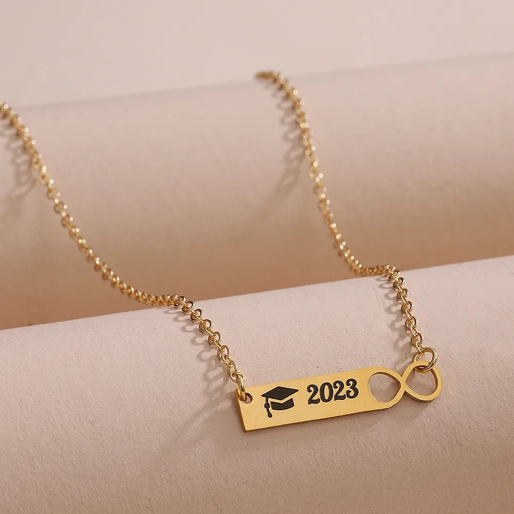 Simple Style Trencher Cap Number Stainless Steel Plating Necklace_colorza_4