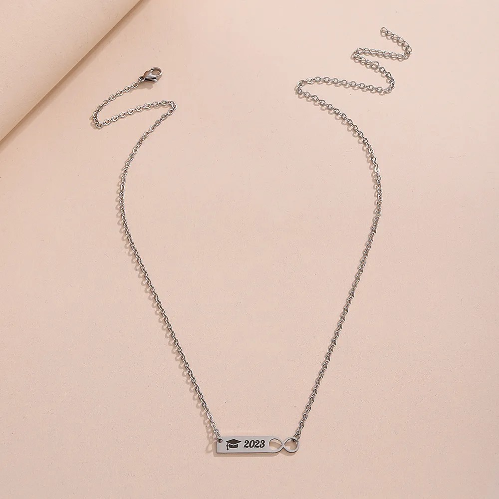 Simple Style Trencher Cap Number Stainless Steel Plating Necklace_colorza_5