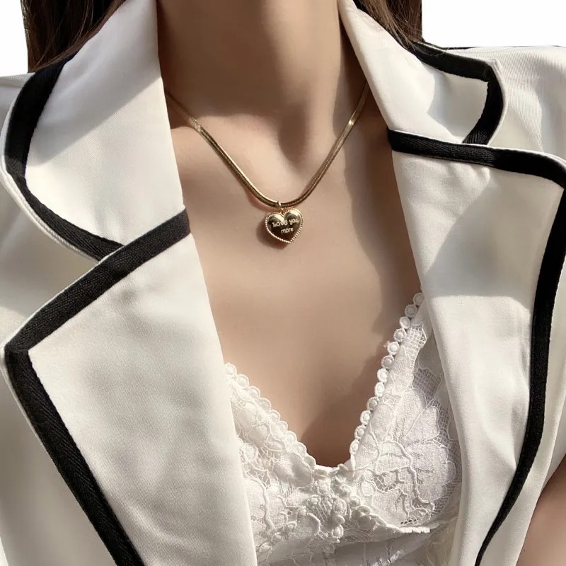 Retro Simple Style Heart Shape Titanium Steel Plating 18K Gold Plated Pendant Necklace_colorza_1