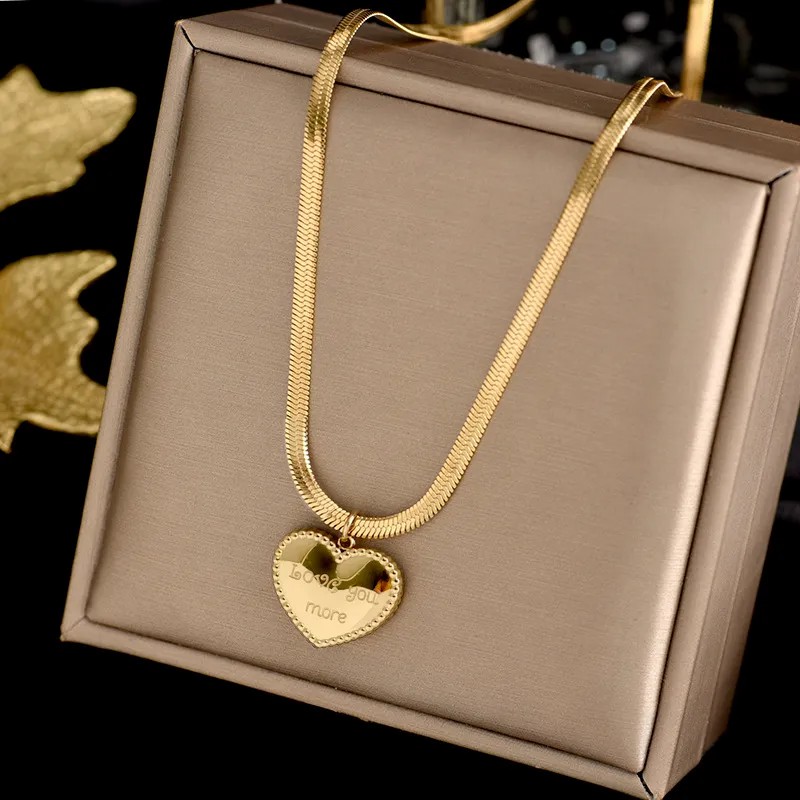 Retro Simple Style Heart Shape Titanium Steel Plating 18K Gold Plated Pendant Necklace_colorza_2