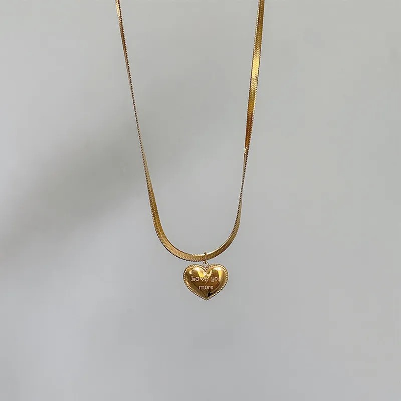 Retro Simple Style Heart Shape Titanium Steel Plating 18K Gold Plated Pendant Necklace_colorza_3