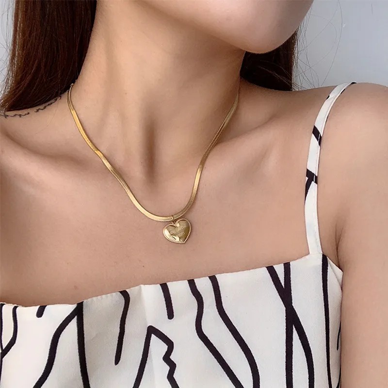 Retro Simple Style Heart Shape Titanium Steel Plating 18K Gold Plated Pendant Necklace_colorza_4