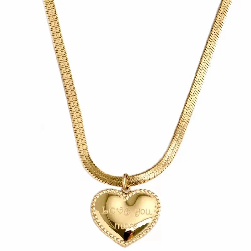 Retro Simple Style Heart Shape Titanium Steel Plating 18K Gold Plated Pendant Necklace_colorza_5