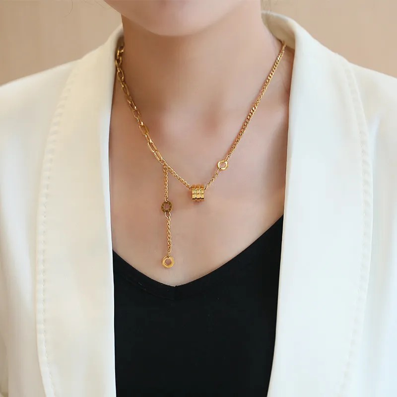 Simple Style Round Titanium Steel Plating 18K Gold Plated Pendant Necklace_colorza_1