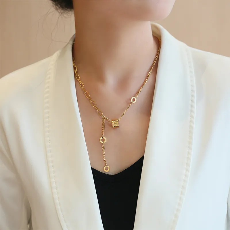 Simple Style Round Titanium Steel Plating 18K Gold Plated Pendant Necklace_colorza_2