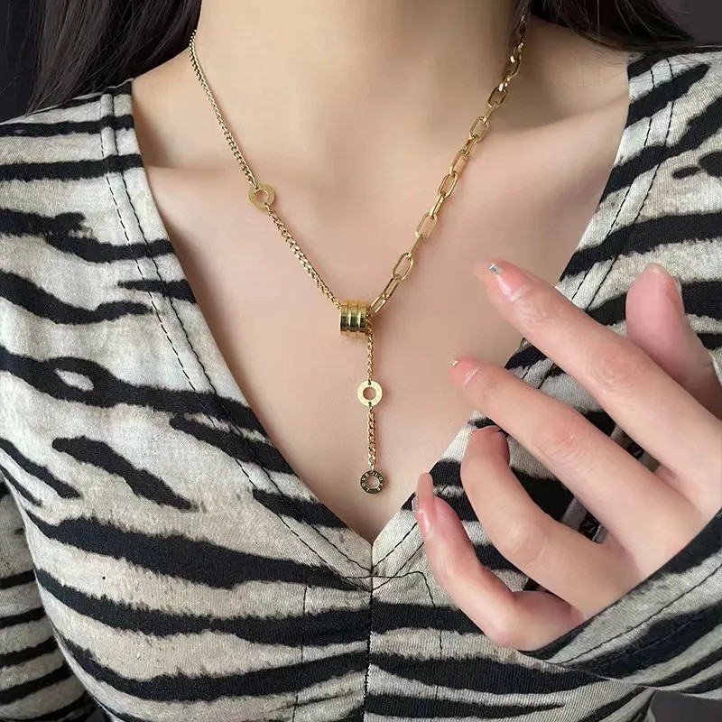 Simple Style Round Titanium Steel Plating 18K Gold Plated Pendant Necklace_colorza_3