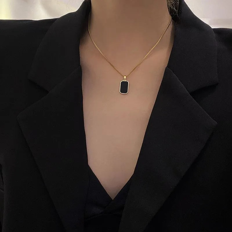 Simple Style Rectangle Titanium Steel Plating 18K Gold Plated Necklace_colorza_1