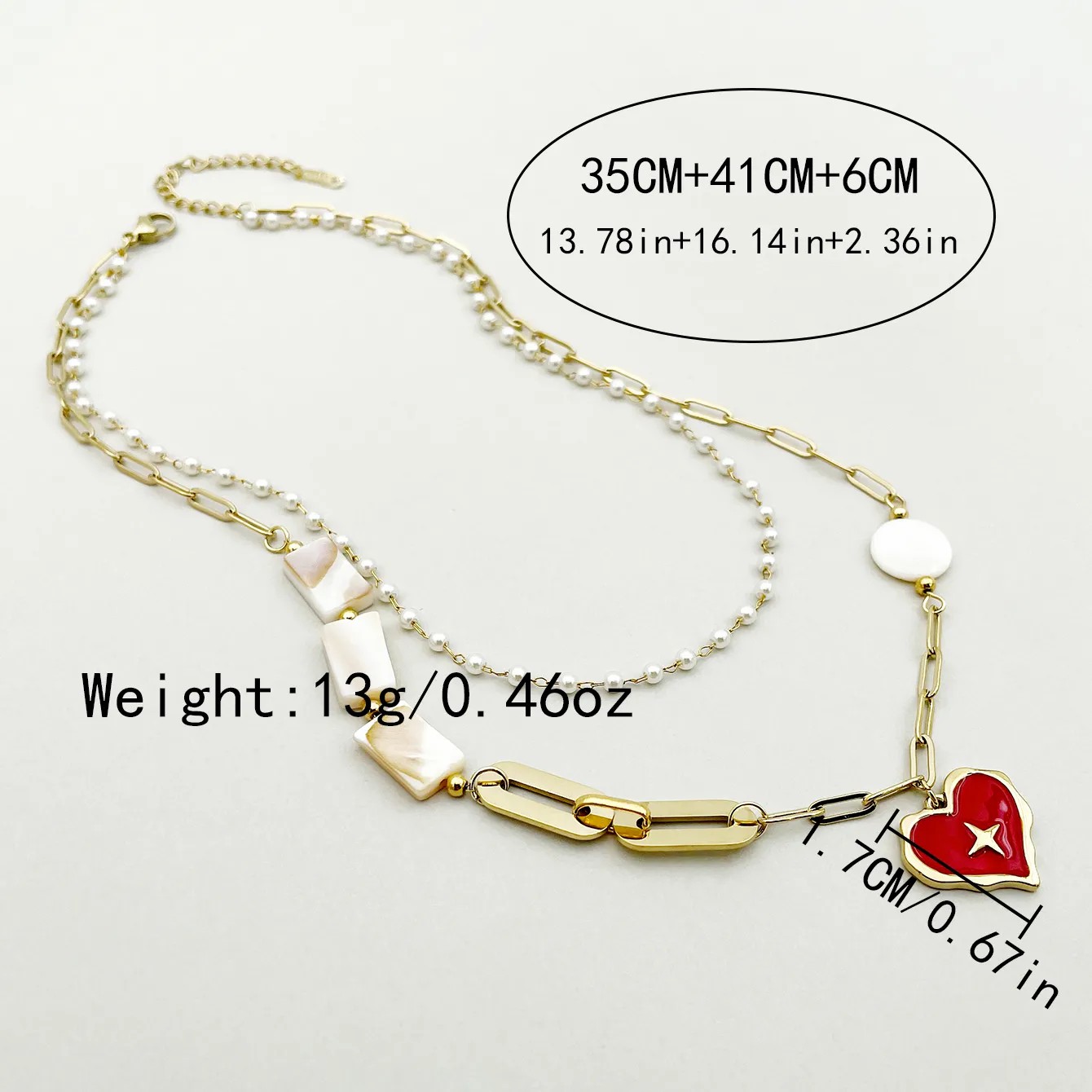 Romantic Sweet Star Heart Shape Stainless Steel Enamel Pearl Plating Gold Plated Layered Necklaces_colorza_3