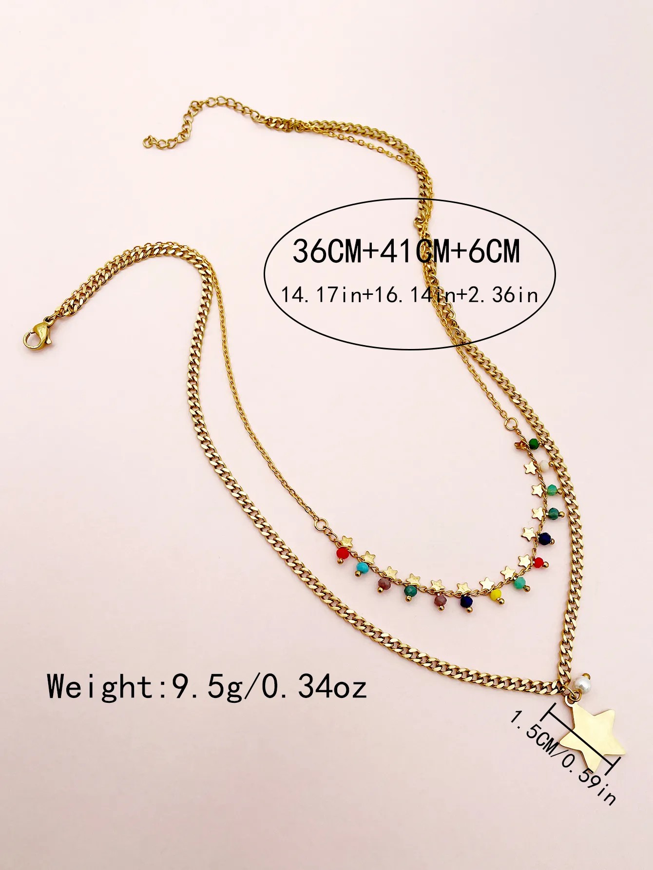 Casual Modern Style Pentagram Stainless Steel Crystal Pearl Plating Gold Plated Layered Necklaces_colorza_3