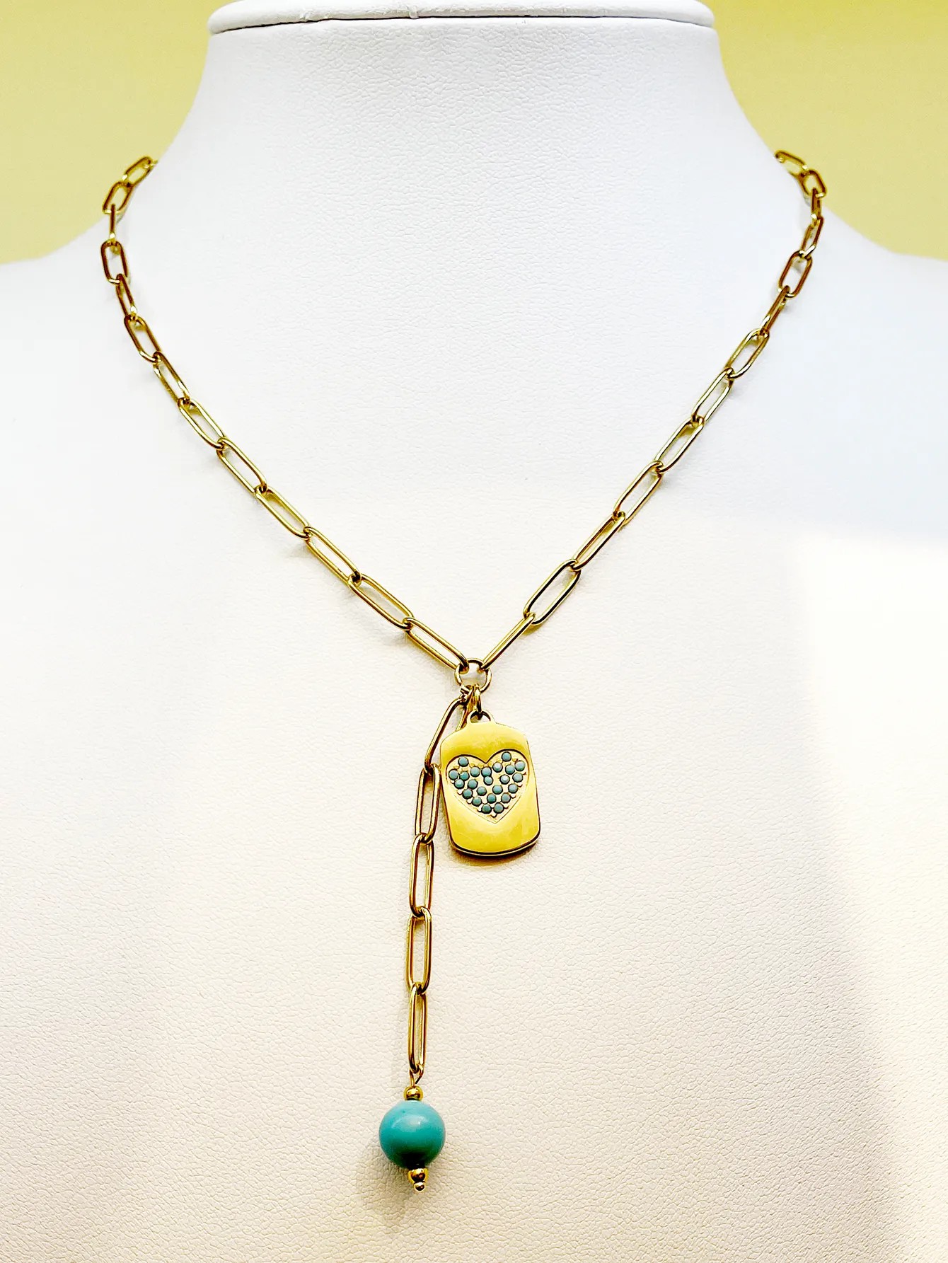 Casual Vacation Beach Heart Shape Stainless Steel Tassel Plating Inlay Zircon Gold Plated Pendant Necklace_colorza_1