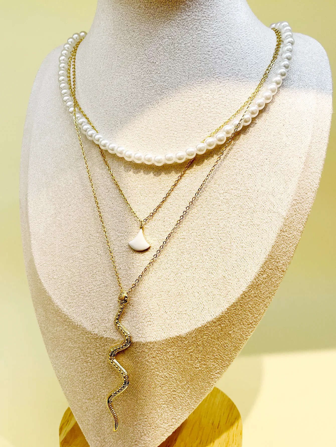Casual Hip-Hop Sector Snake Stainless Steel Enamel Pearl Plating Gold Plated Layered Necklaces_colorza_1