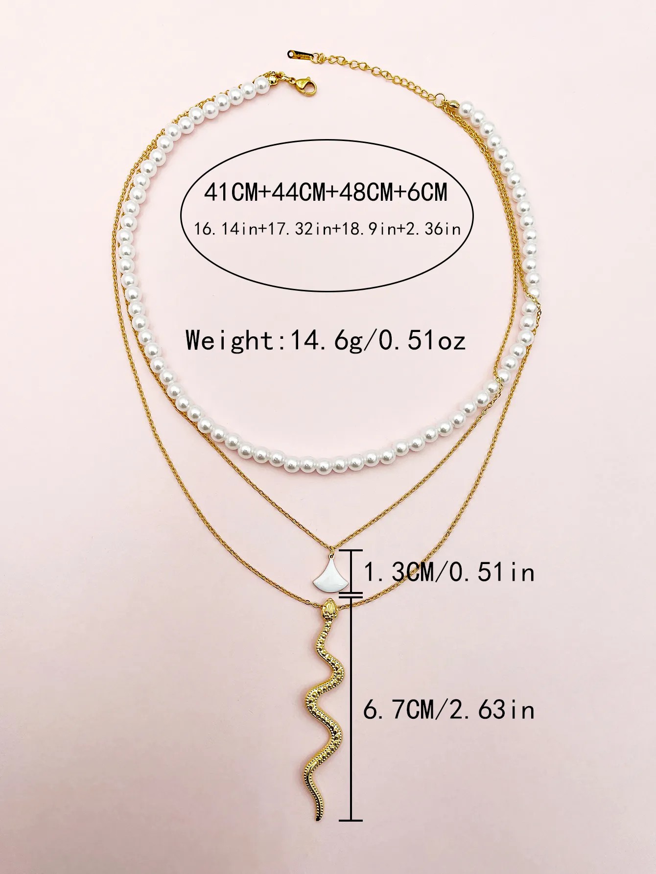 Casual Hip-Hop Sector Snake Stainless Steel Enamel Pearl Plating Gold Plated Layered Necklaces_colorza_3