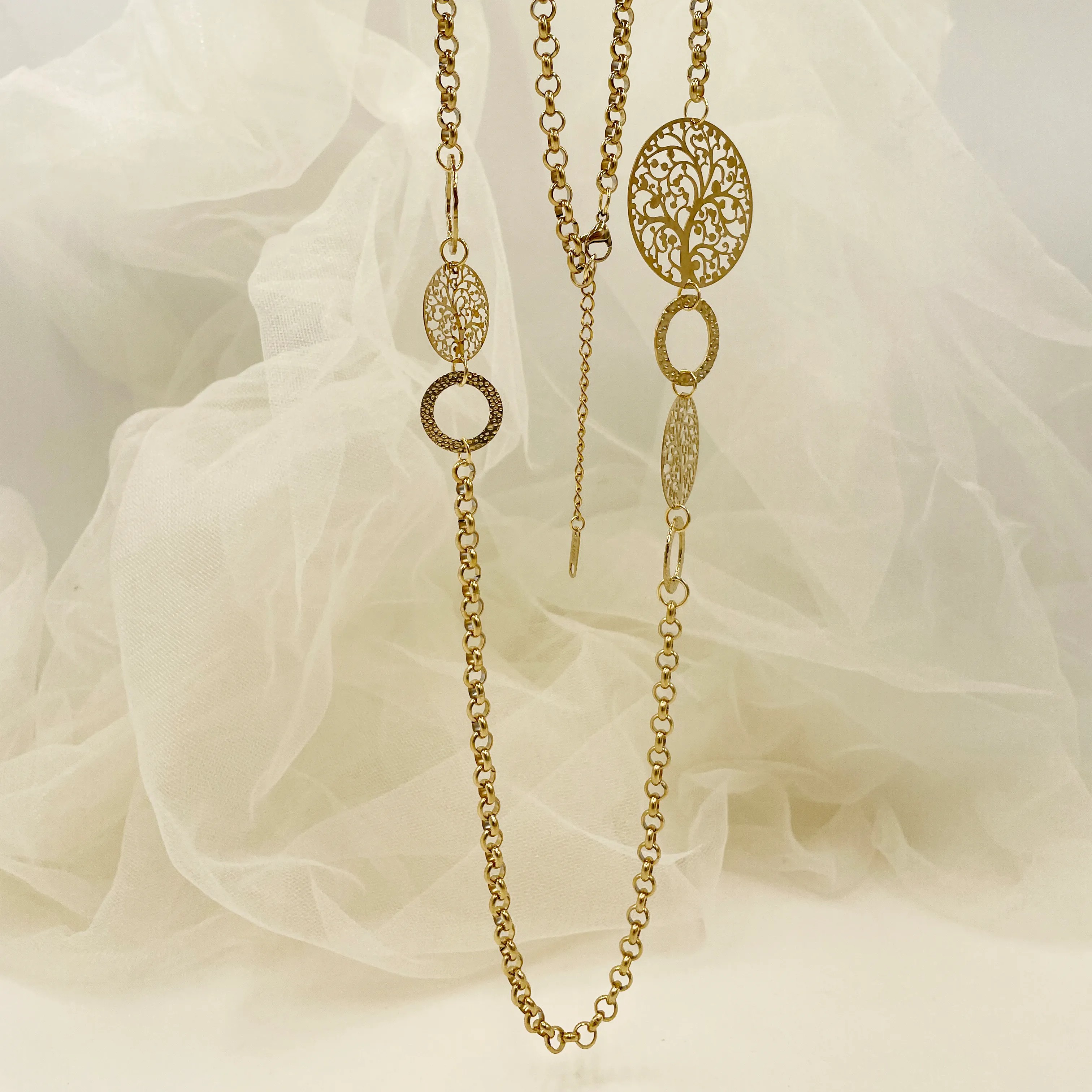 Casual Hip-Hop Streetwear Tree Stainless Steel Plating Hollow Out Gold Plated Long Necklace_colorza_2
