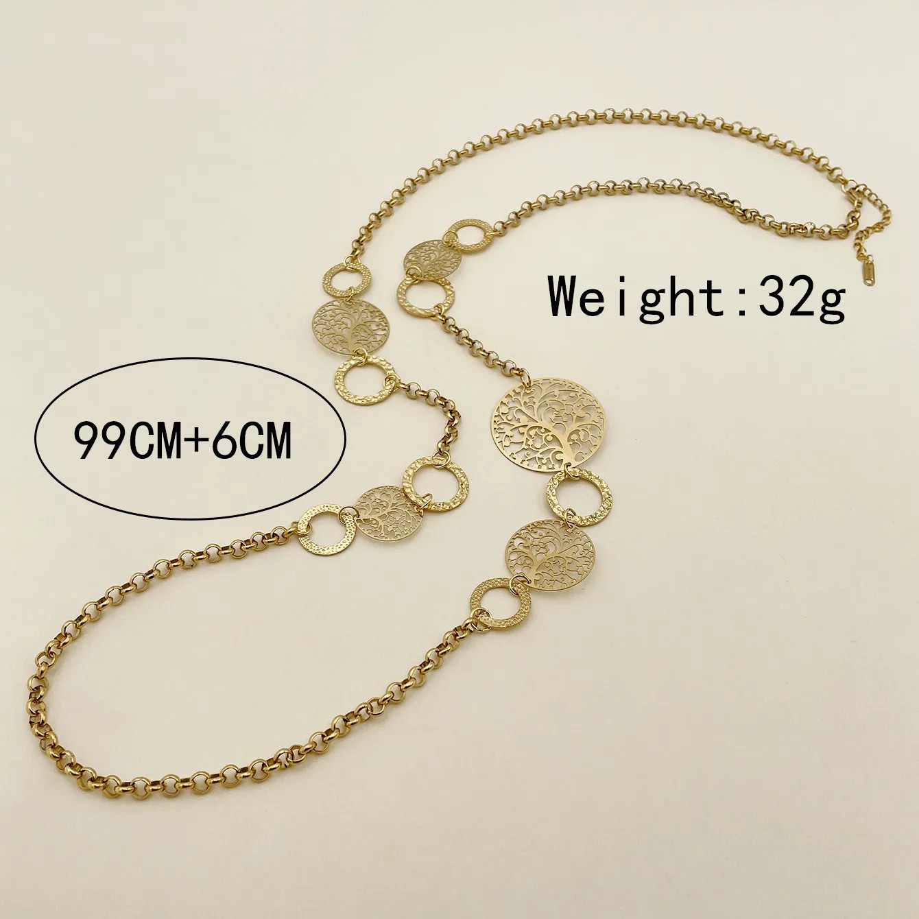 Casual Hip-Hop Streetwear Tree Stainless Steel Plating Hollow Out Gold Plated Long Necklace_colorza_3