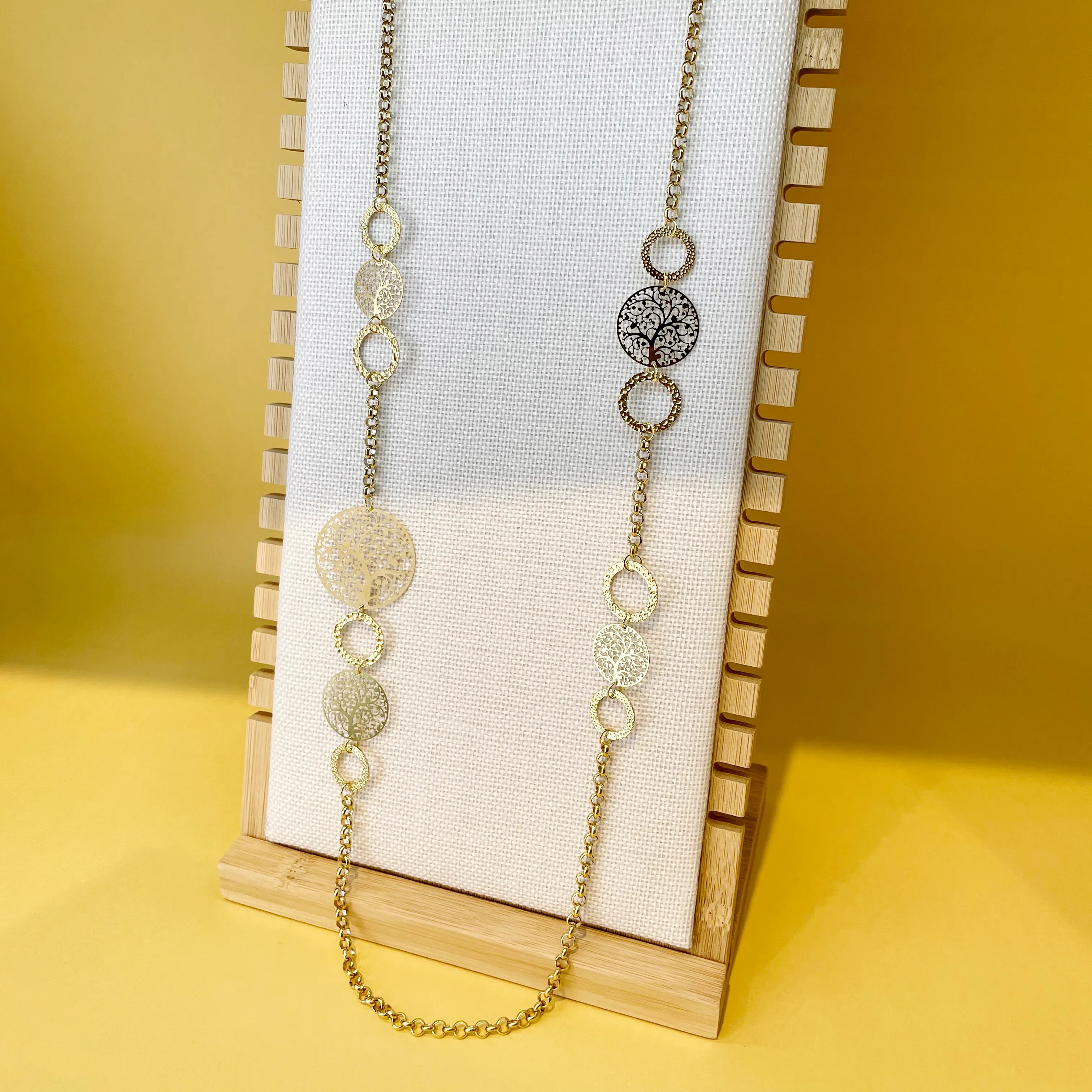 Casual Hip-Hop Streetwear Tree Stainless Steel Plating Hollow Out Gold Plated Long Necklace_colorza_4