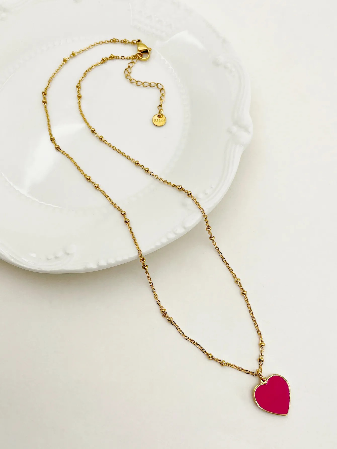Casual Romantic Sweet Heart Shape Stainless Steel Enamel Plating Gold Plated Pendant Necklace_colorza_1