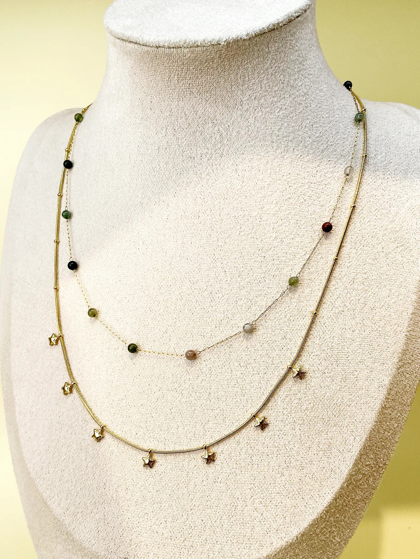 Casual Vacation Sweet Star Stainless Steel Beaded Plating Gold Plated Layered Necklaces_colorza_1
