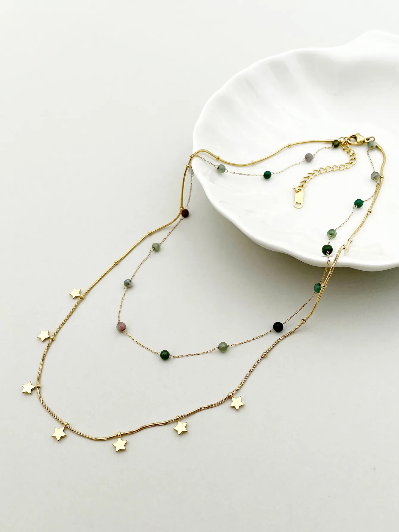 Casual Vacation Sweet Star Stainless Steel Beaded Plating Gold Plated Layered Necklaces_colorza_2