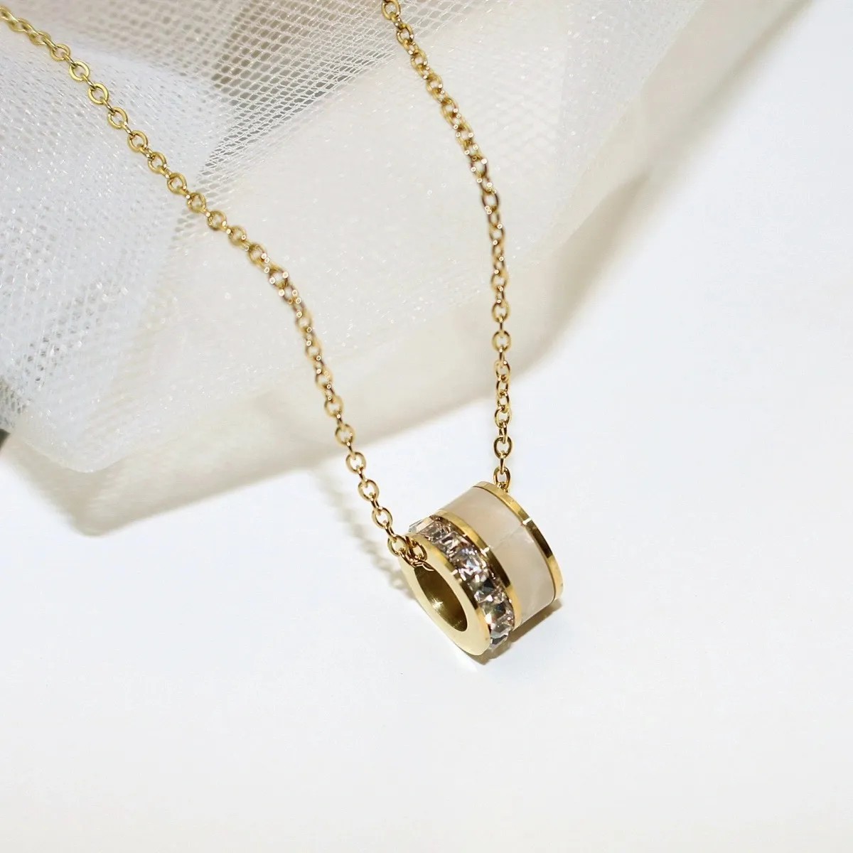 Retro Punk Round Stainless Steel Plating Inlay Zircon 18K Gold Plated Necklace_colorza_4