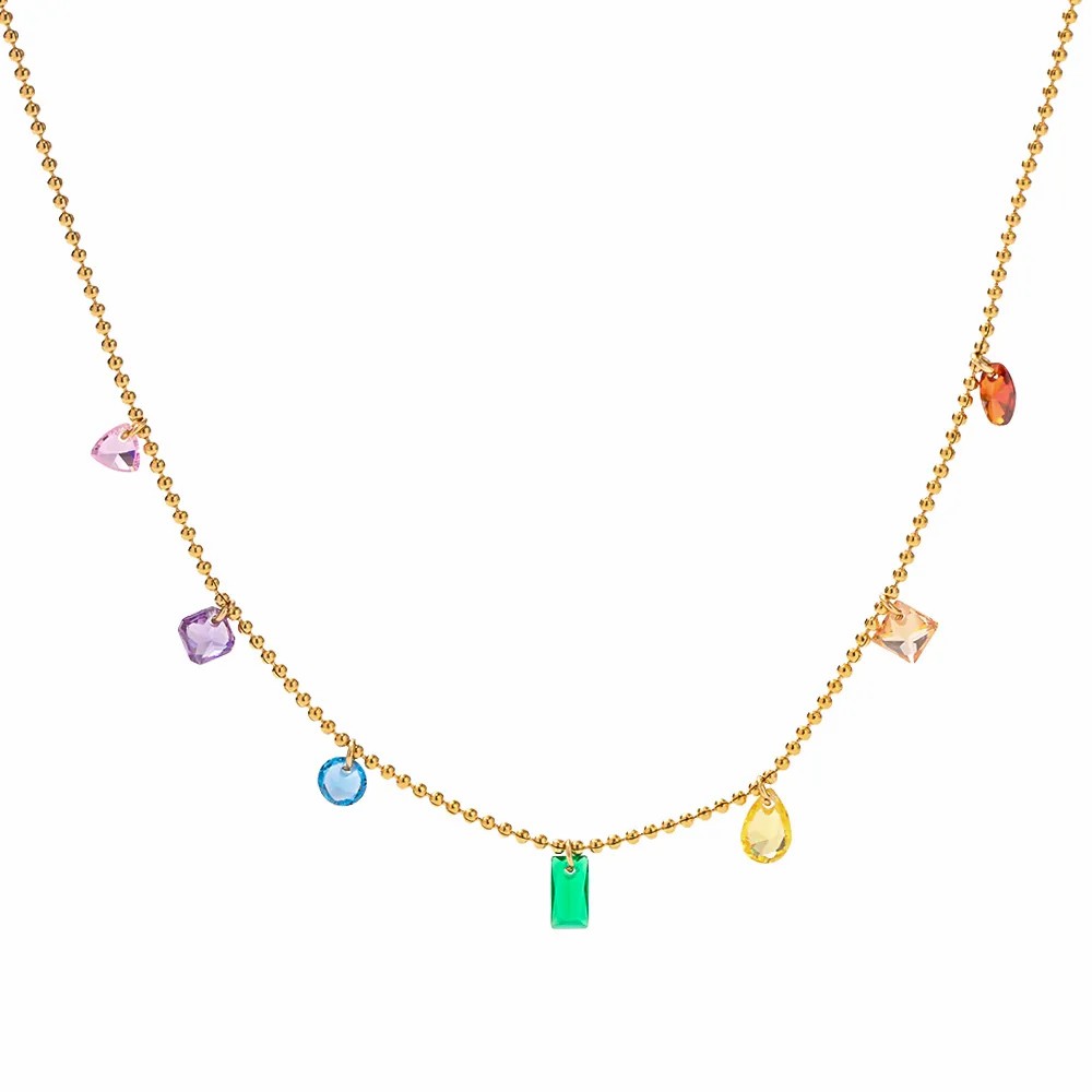 Casual Round Water Droplets Rectangle Stainless Steel Tassel Plating Zircon 18K Gold Plated Necklace_colorza_1