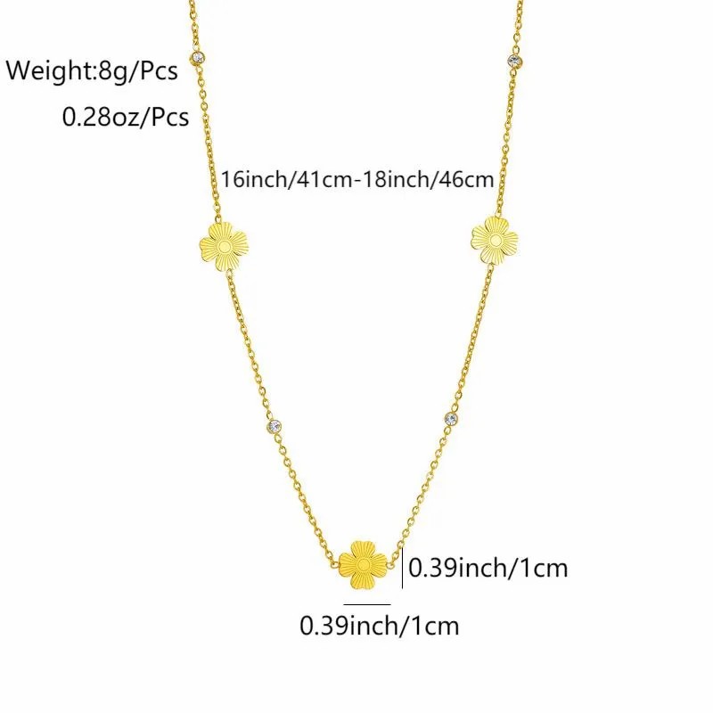 IG Style Simple Style Four Leaf Clover Stainless Steel Plating Inlay Zircon 18K Gold Plated Necklace_colorza_1