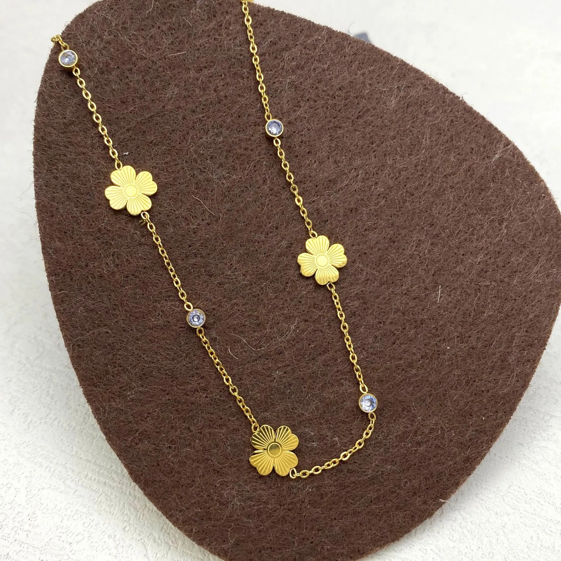 IG Style Simple Style Four Leaf Clover Stainless Steel Plating Inlay Zircon 18K Gold Plated Necklace_colorza_7