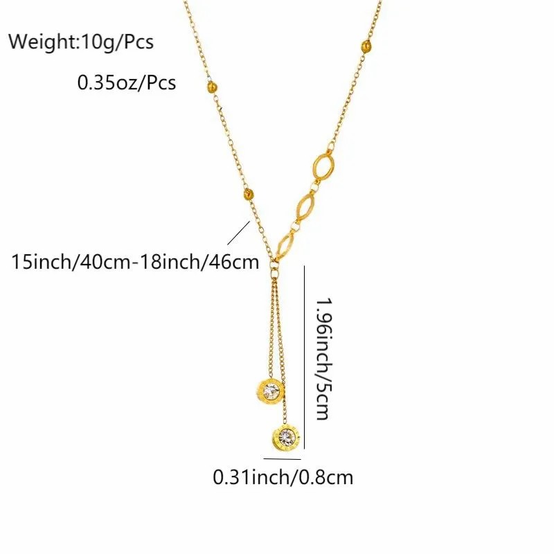 Vintage Style Round Tassel Stainless Steel Plating Inlay Zircon 18K Gold Plated Pendant Necklace_colorza_1