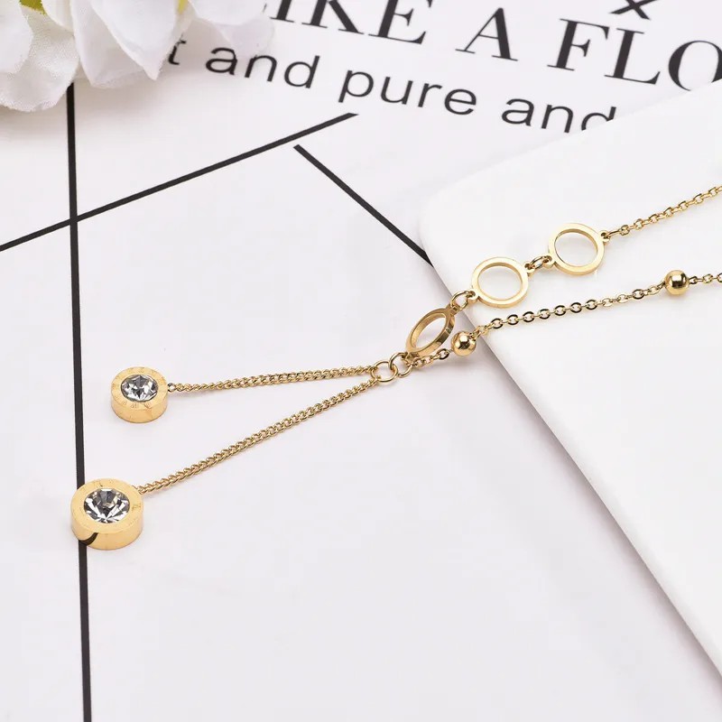 Vintage Style Round Tassel Stainless Steel Plating Inlay Zircon 18K Gold Plated Pendant Necklace_colorza_4