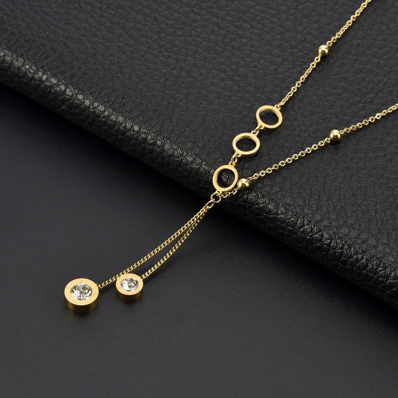 Vintage Style Round Tassel Stainless Steel Plating Inlay Zircon 18K Gold Plated Pendant Necklace_colorza_6