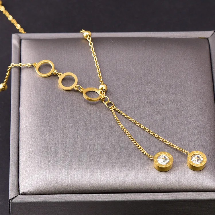 Vintage Style Round Tassel Stainless Steel Plating Inlay Zircon 18K Gold Plated Pendant Necklace_colorza_7