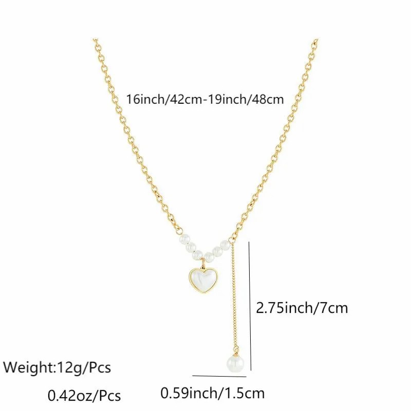 Elegant Simple Style Heart Shape Stainless Steel Beaded Plating Inlay Pearl 18K Gold Plated Pendant Necklace_colorza_1