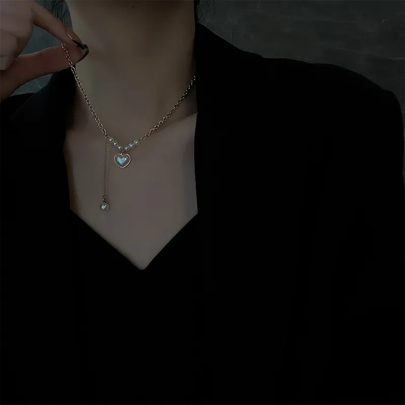 Elegant Simple Style Heart Shape Stainless Steel Beaded Plating Inlay Pearl 18K Gold Plated Pendant Necklace_colorza_2