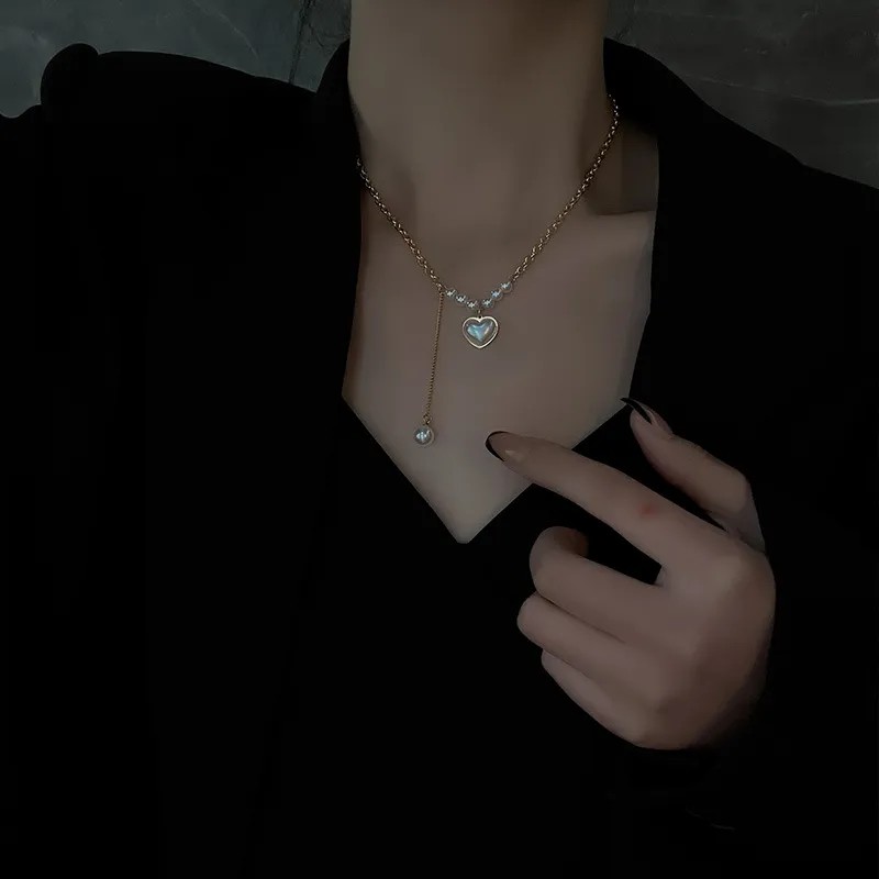Elegant Simple Style Heart Shape Stainless Steel Beaded Plating Inlay Pearl 18K Gold Plated Pendant Necklace_colorza_3
