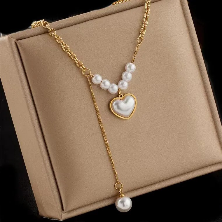 Elegant Simple Style Heart Shape Stainless Steel Beaded Plating Inlay Pearl 18K Gold Plated Pendant Necklace_colorza_6