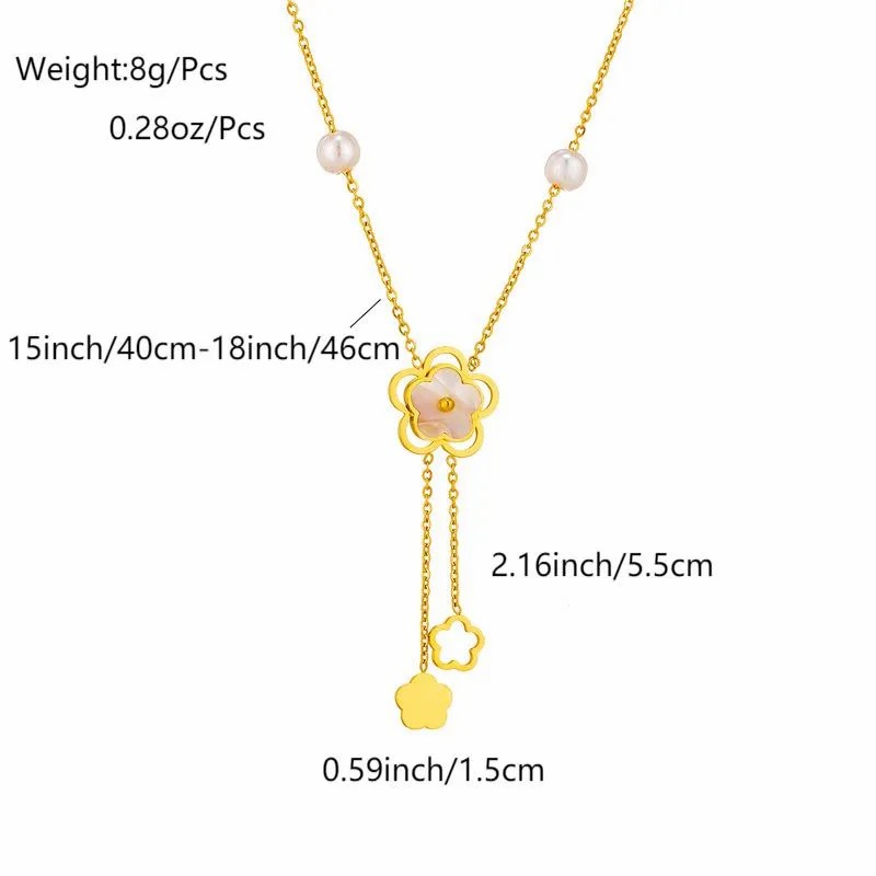 Elegant Tassel Flower Stainless Steel Plating 18K Gold Plated Pendant Necklace_colorza_1
