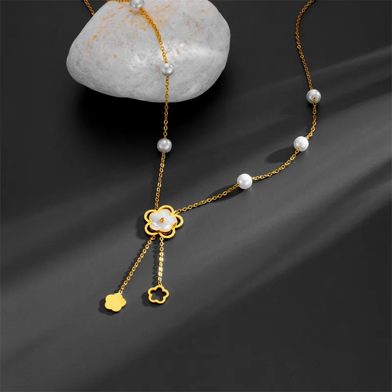 Elegant Tassel Flower Stainless Steel Plating 18K Gold Plated Pendant Necklace_colorza_4
