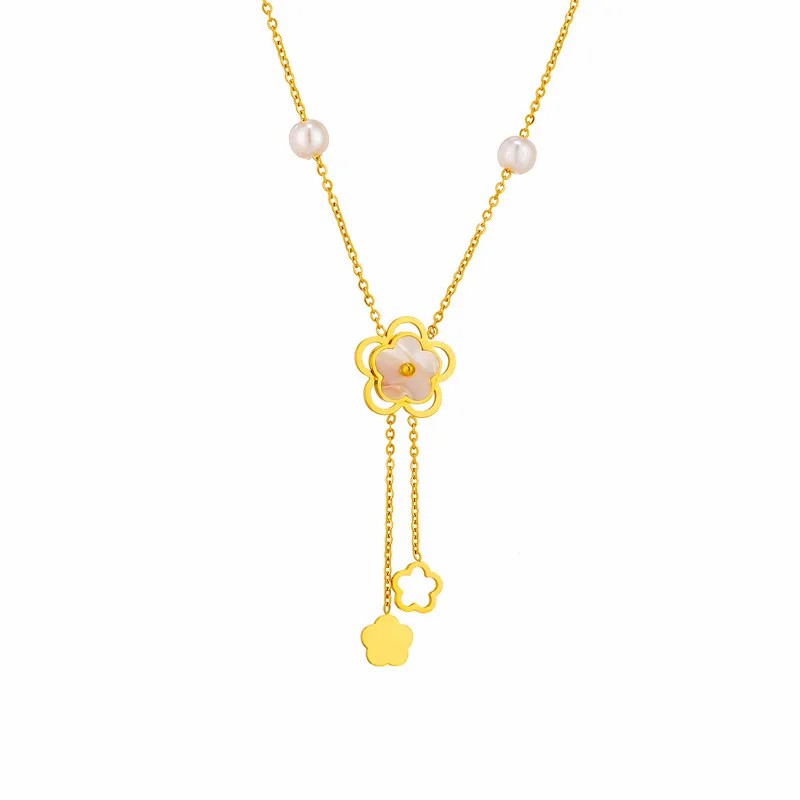 Elegant Tassel Flower Stainless Steel Plating 18K Gold Plated Pendant Necklace_colorza_5