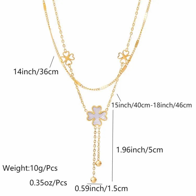 Retro Tassel Flower Stainless Steel Plating 18K Gold Plated Pendant Necklace_colorza_1