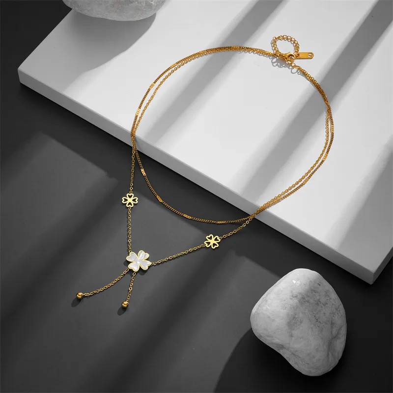 Retro Tassel Flower Stainless Steel Plating 18K Gold Plated Pendant Necklace_colorza_2