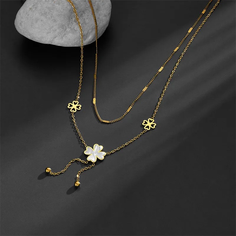 Retro Tassel Flower Stainless Steel Plating 18K Gold Plated Pendant Necklace_colorza_6