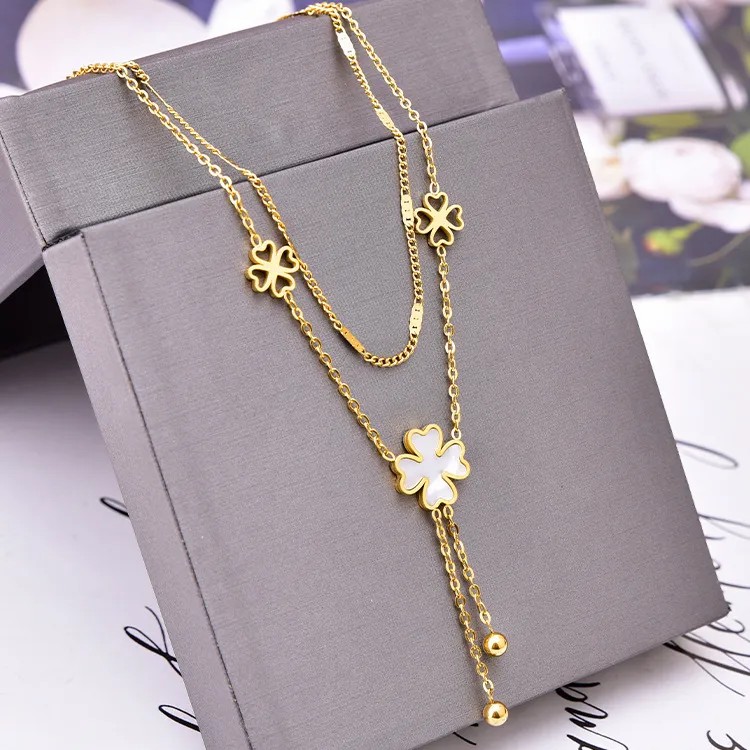 Retro Tassel Flower Stainless Steel Plating 18K Gold Plated Pendant Necklace_colorza_7