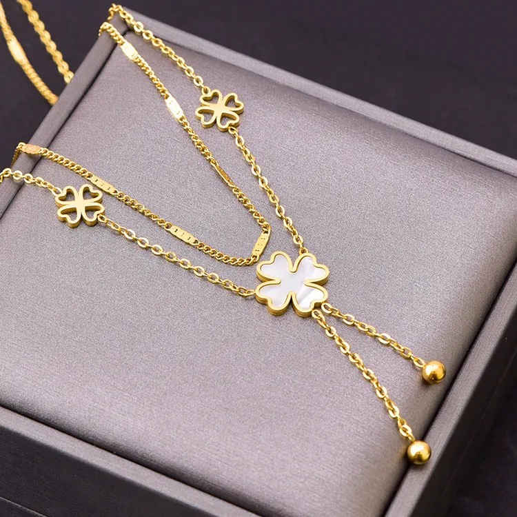 Retro Tassel Flower Stainless Steel Plating 18K Gold Plated Pendant Necklace_colorza_8