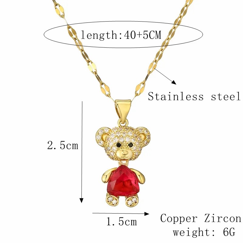 Cartoon Style Cute Little Bear Stainless Steel Copper Plating Inlay Pearl Zircon Gold Plated Pendant Necklace_colorza_1