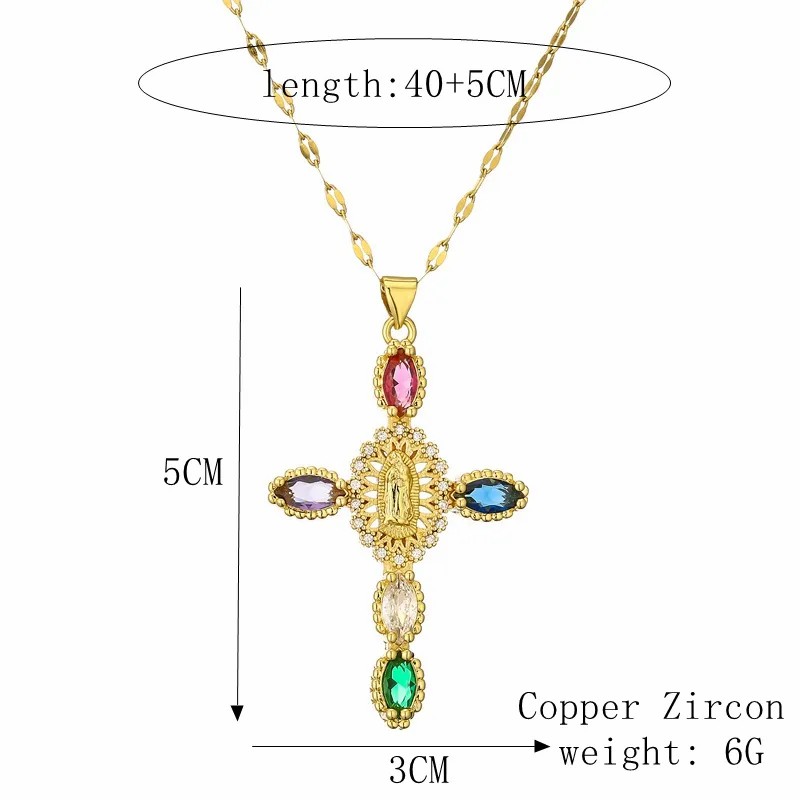 Simple Style Commute Human Cross Stainless Steel Copper Plating Inlay Zircon Gold Plated Pendant Necklace_colorza_1