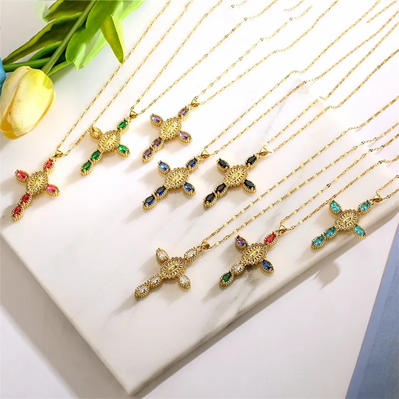 Simple Style Commute Human Cross Stainless Steel Copper Plating Inlay Zircon Gold Plated Pendant Necklace_colorza_2