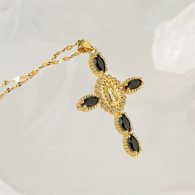 Simple Style Commute Human Cross Stainless Steel Copper Plating Inlay Zircon Gold Plated Pendant Necklace_colorza_4